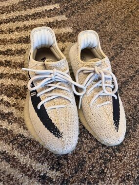 Men's Knit Lace-Up Sneakers in Cream with Black Stripe